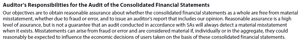 correct reporting of the concept of materiality as per SA 700