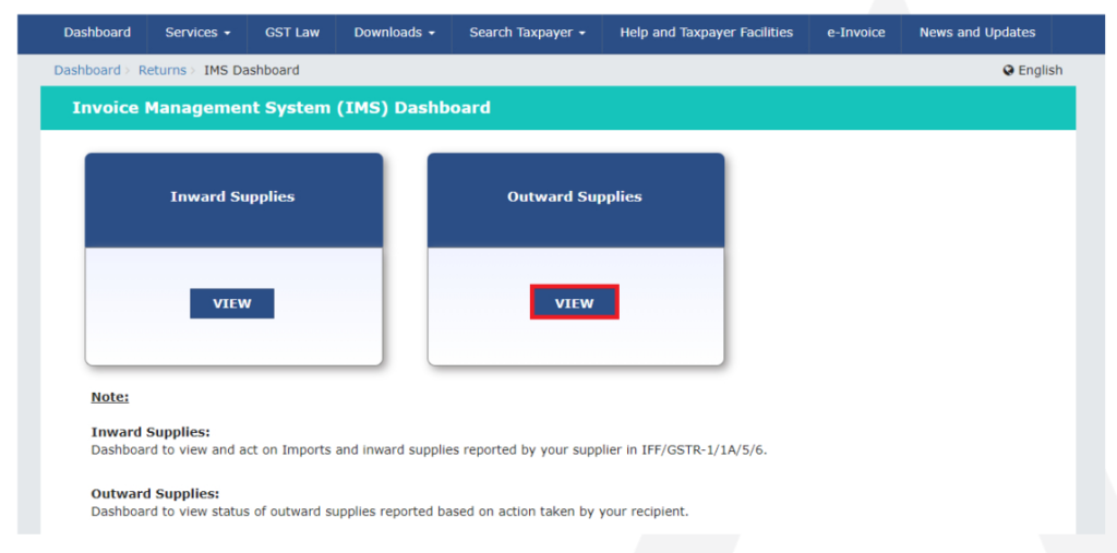 IMS Workflow – Outward Supplies