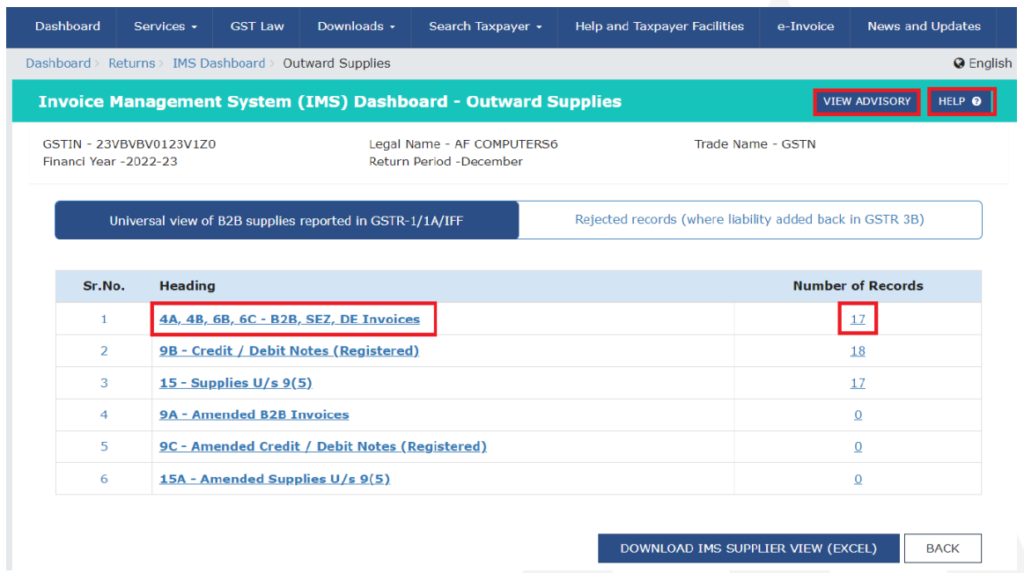 IMS Workflow – Outward Supplies