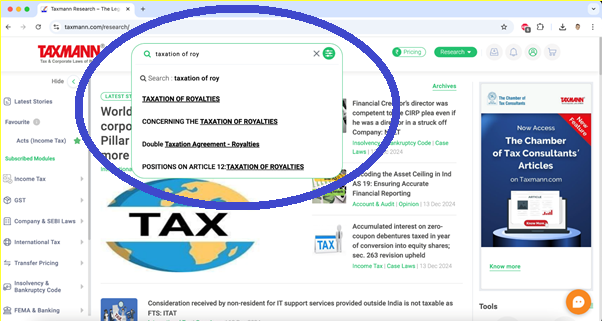 Auto Complete Feature of Taxmann.com—3.0