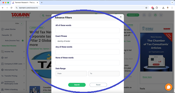 Advanced Search Feature of Taxmann.com—3.0