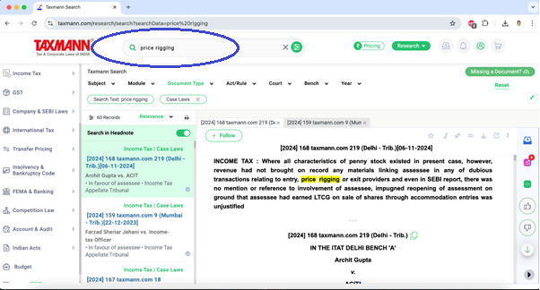 Headnote Search Feature of Taxmann.com—3.0
